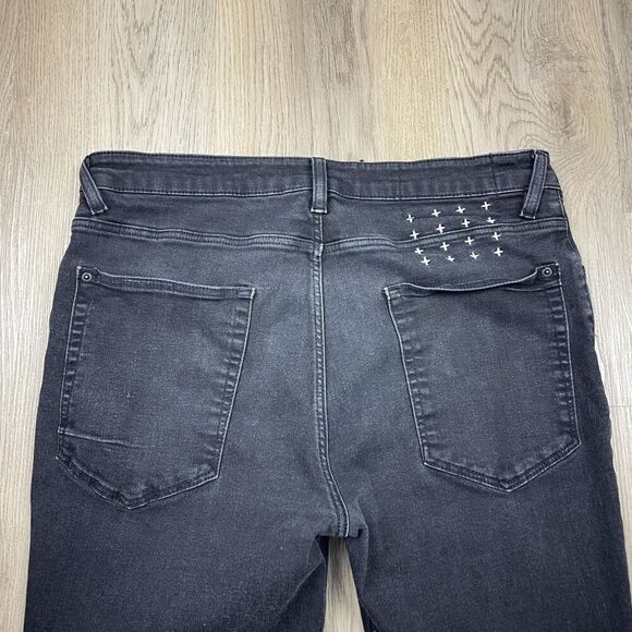 Ksubi Jeans Mens 34 Black Skinny Stretch Denim Cross Embroidery Australia Urban - Picture 6 of 11